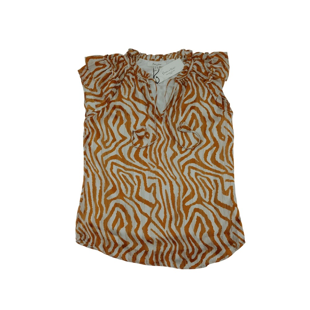 Haver & Blair Womens Blouse XS Orange Zebra Polyester Ruffle Sleeveless New